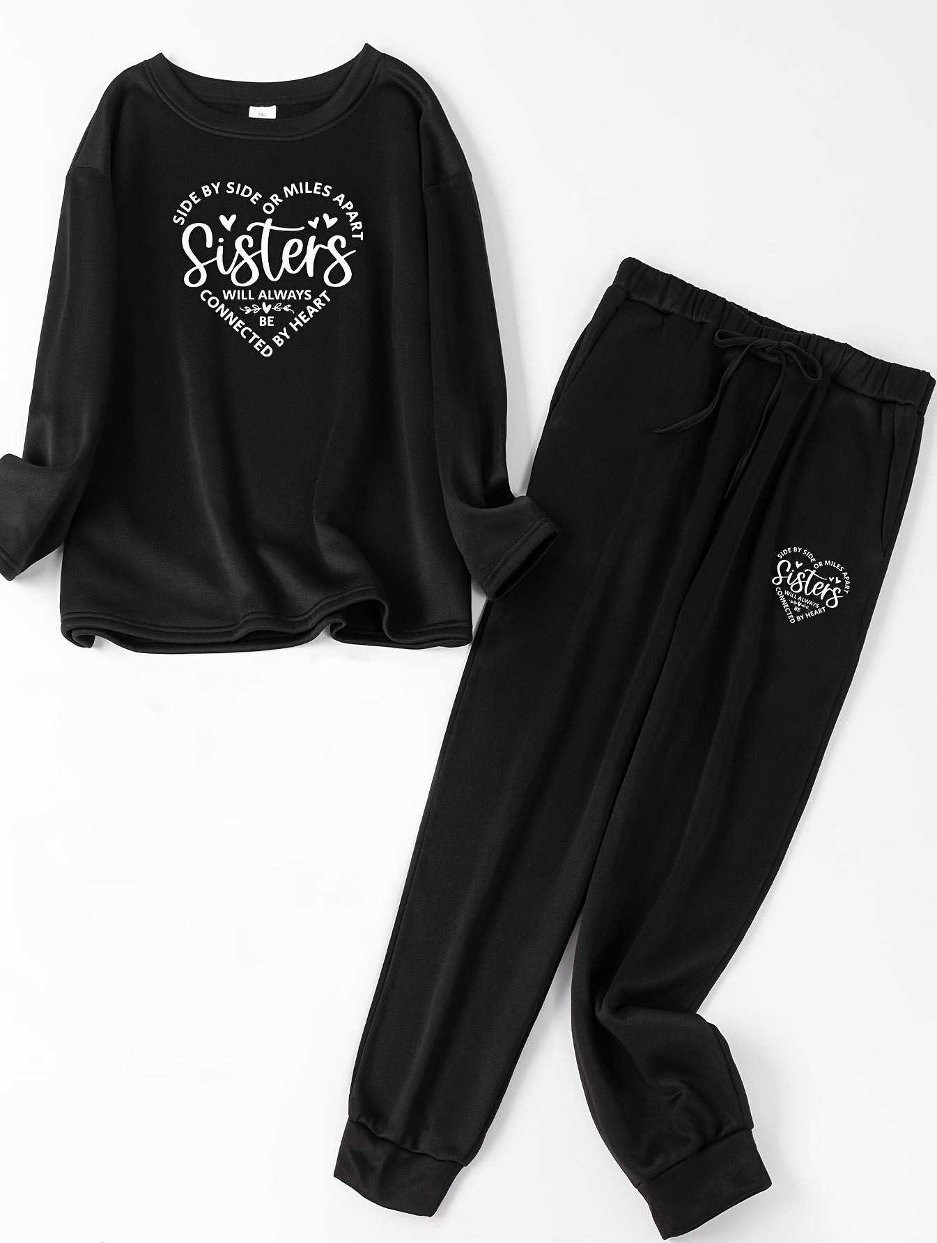 Heart Print Lounge Set Top & Joggers Pajamas