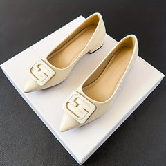Women's Buckle Decor Point Toe Slip On Chunky Heel Shoes