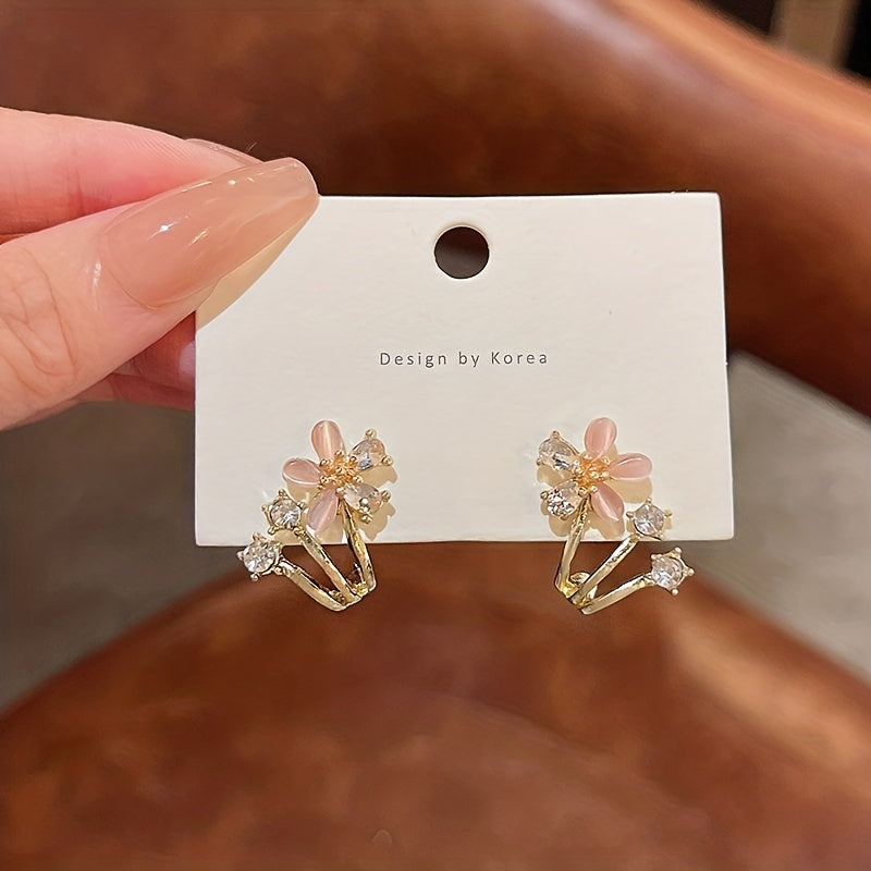 Rhinestone Decor Stud Earrings Flower Design