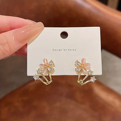 Rhinestone Decor Stud Earrings Flower Design