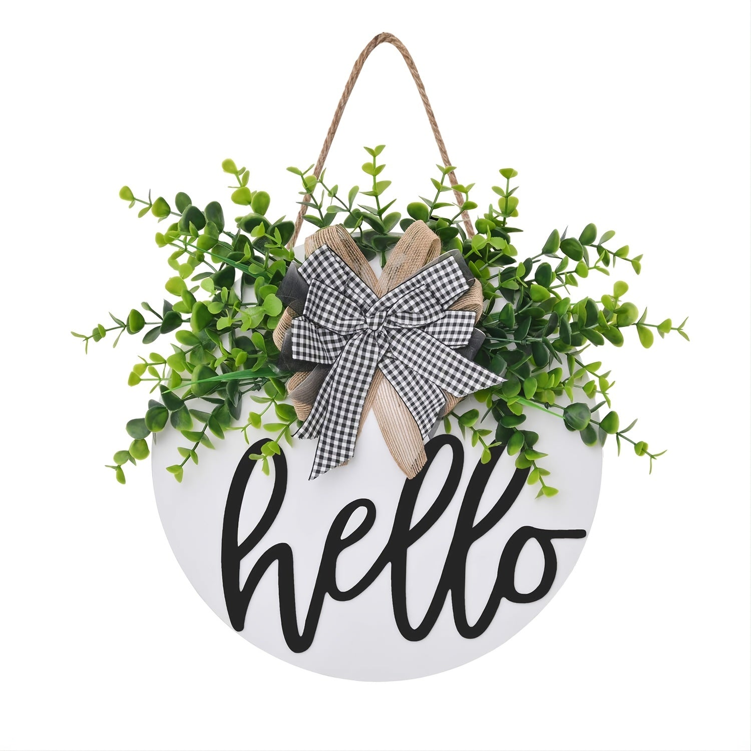 Hello Front Door Round Wooden Sign Hanging Welcome Sign Farmhouse Porch Spring