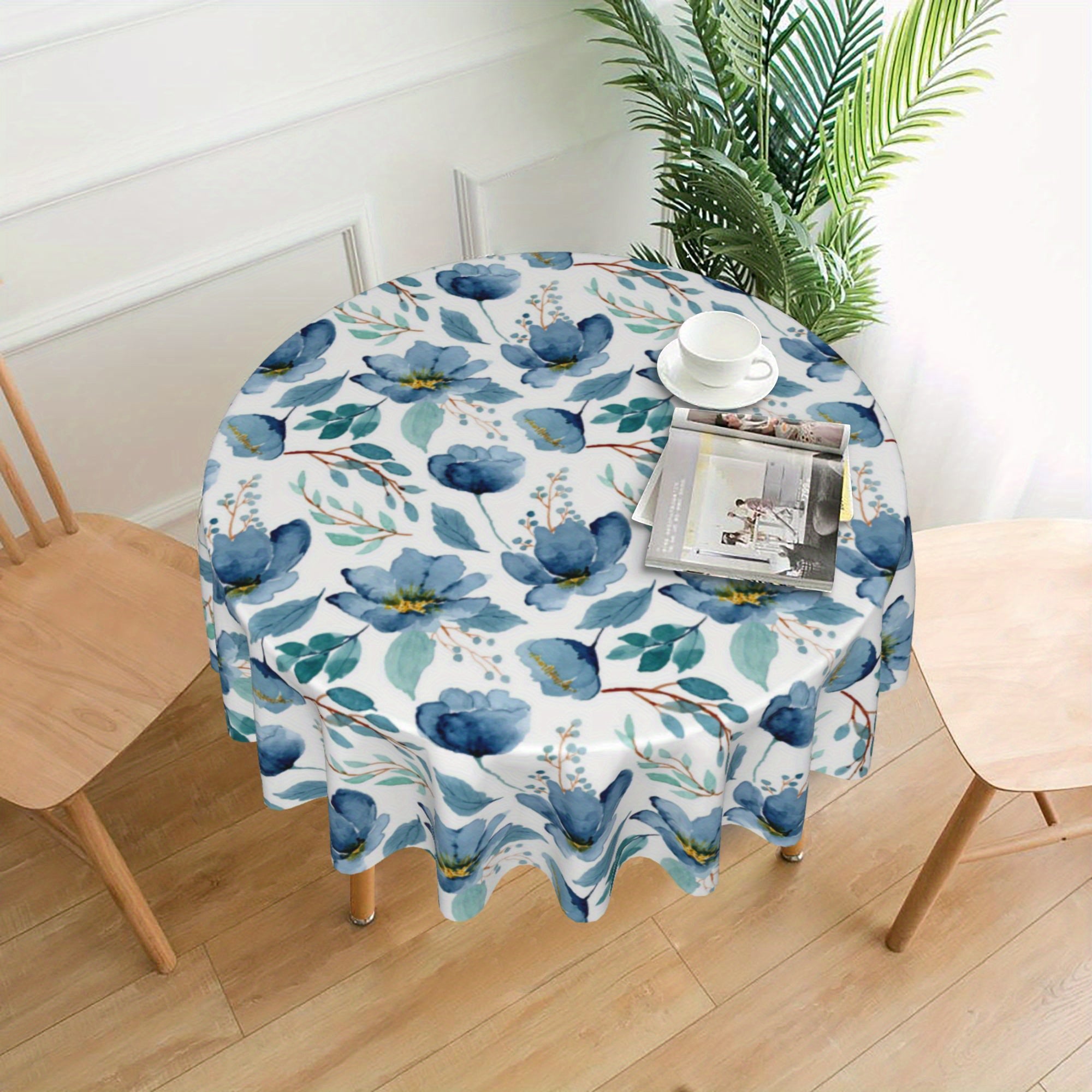 Watercolor Floral Table Cover Stain Resistant Washable Kitchen Dining Weddings