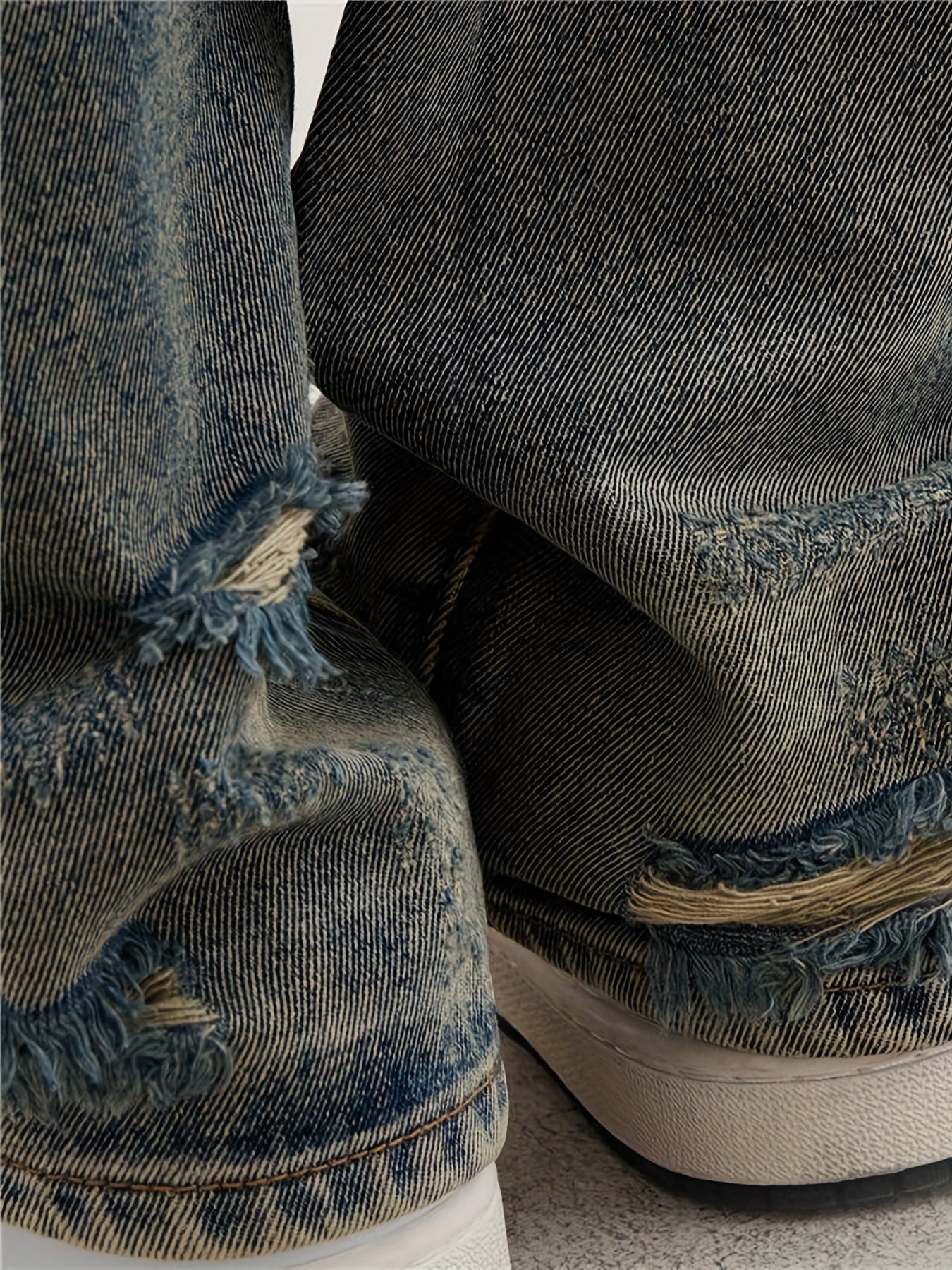 Men's Distressed Cotton Jeans Casual Street Style Denim Pants