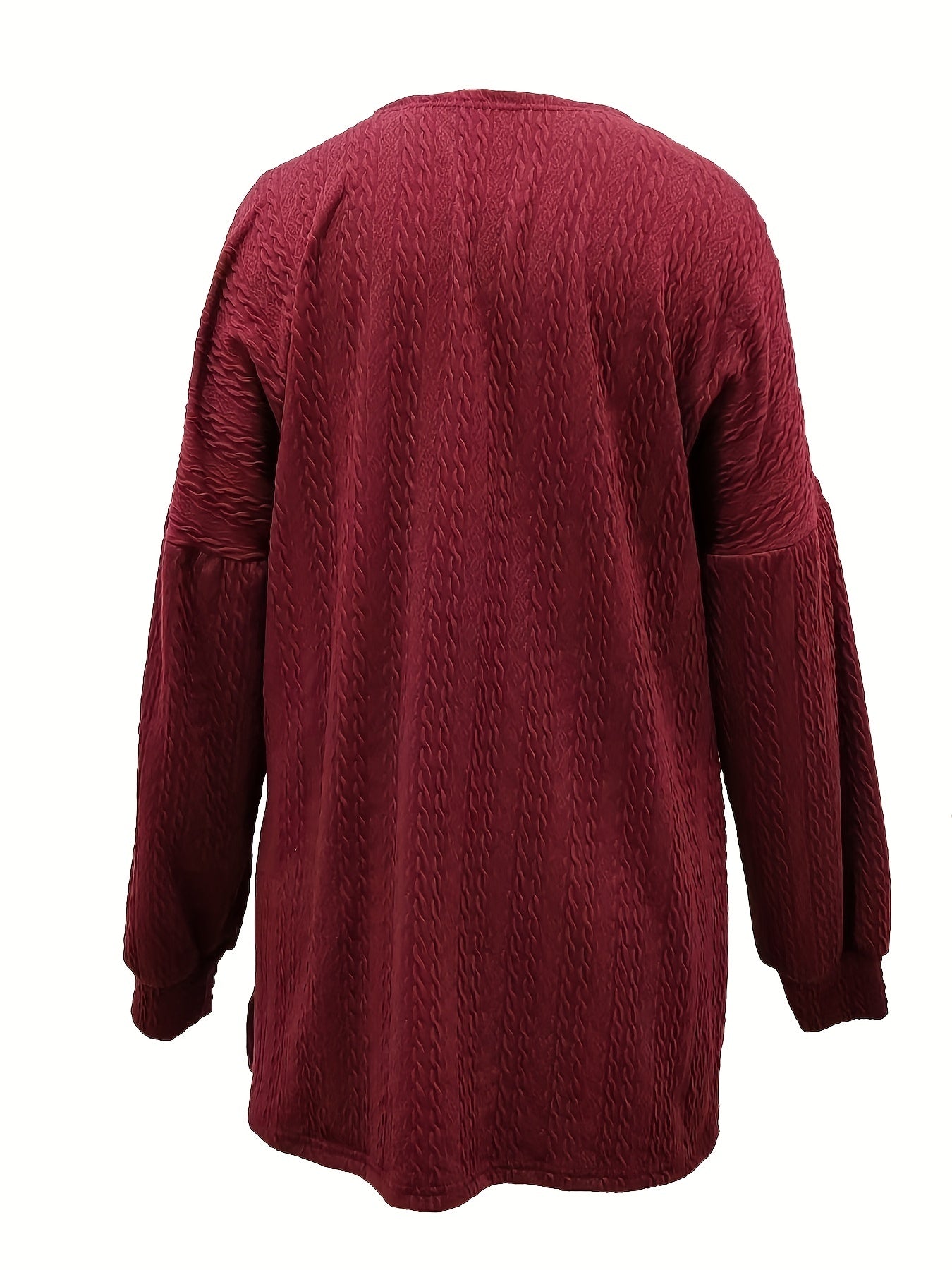  Solid Jacquard Lantern Sleeve Open Front Cardigan