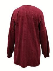  Solid Jacquard Lantern Sleeve Open Front Cardigan