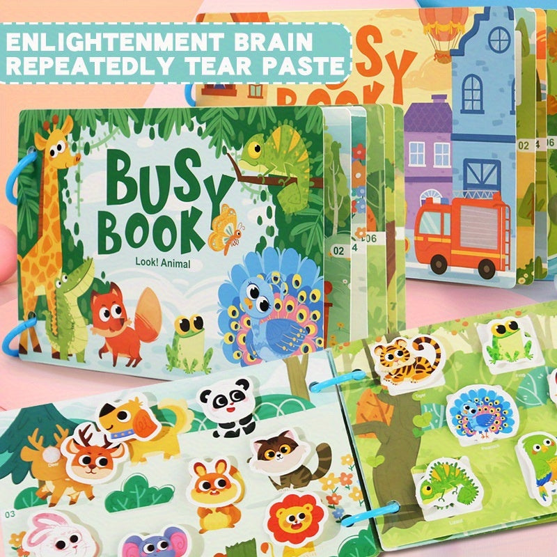Kids' Cartoon Quiet Paste Book - Educational Learning Aid Puzzle Toy