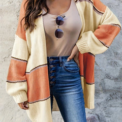  Lantern Sleeve Open Front Knit Cardigan