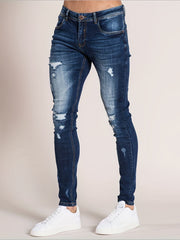 Men's Slim Fit Ripped Jeans Distressed Mid Stretch Denim Pants