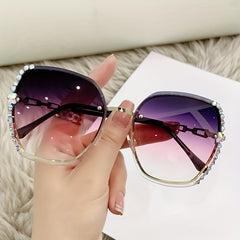 Oversized Rimless Sunglasses Women Rhinestone Chain Gradient Glasses UV400