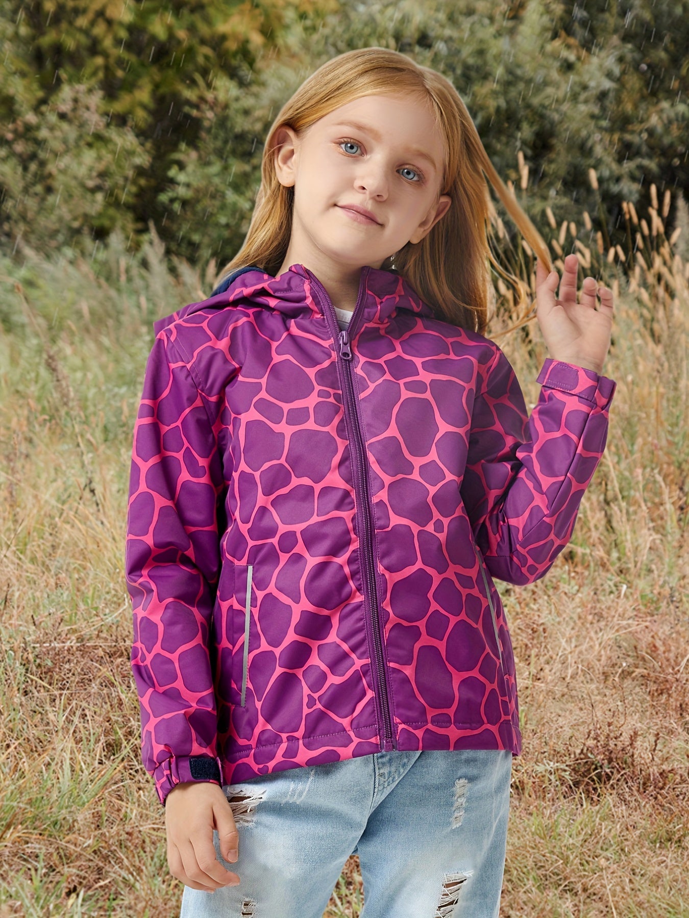 Girls Waterproof Hooded Jacket with Thermal Fleece and Pocket