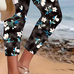  Floral Print Stretch Elastic Pants