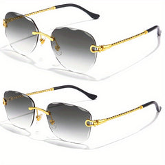 2pairs Men's Rimless Sunglasses UV Protection Summer Sunglasses