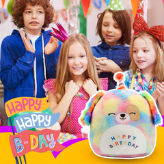 Rainbow Birthday Dog Plush Pillow Soft Puppy Plush Toy Dog Stuffed Animal