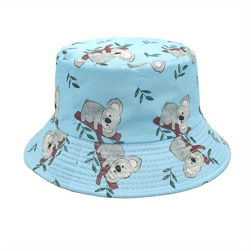 Koala Print Bucket Hat Reversible Cartoon Sunscreen Fisherman Cap