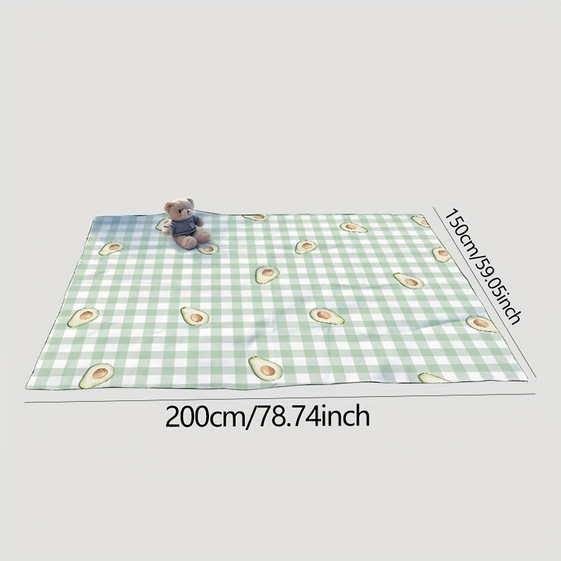 Green Plaid Portable Picnic Pad Waterproof Beach Blanket