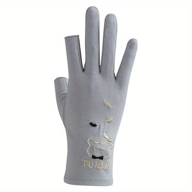 Bear Embroidery Fingerless Gloves for Women
