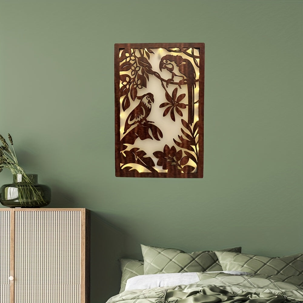 LED Lights Wooden Wall Hanging Flower And Bird Series Decor