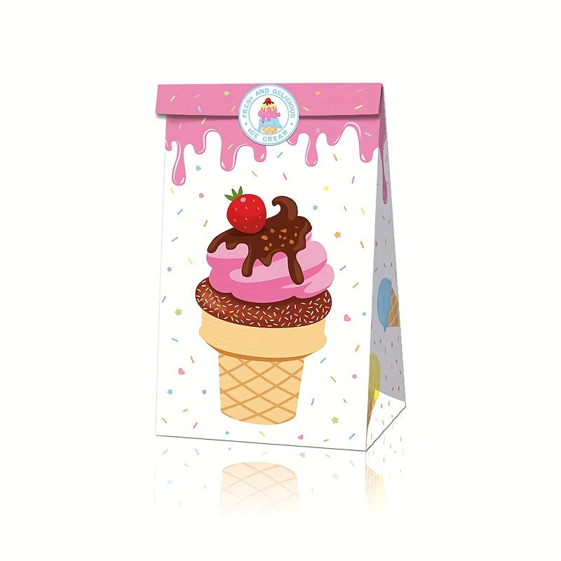14pcs Ice Cream Party Favor Bags with Stickers - Candy Decorations