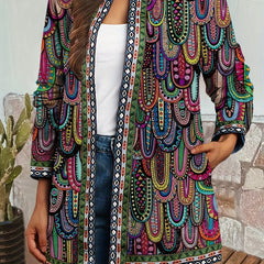 Casual Long Sleeve Allover Print Coat