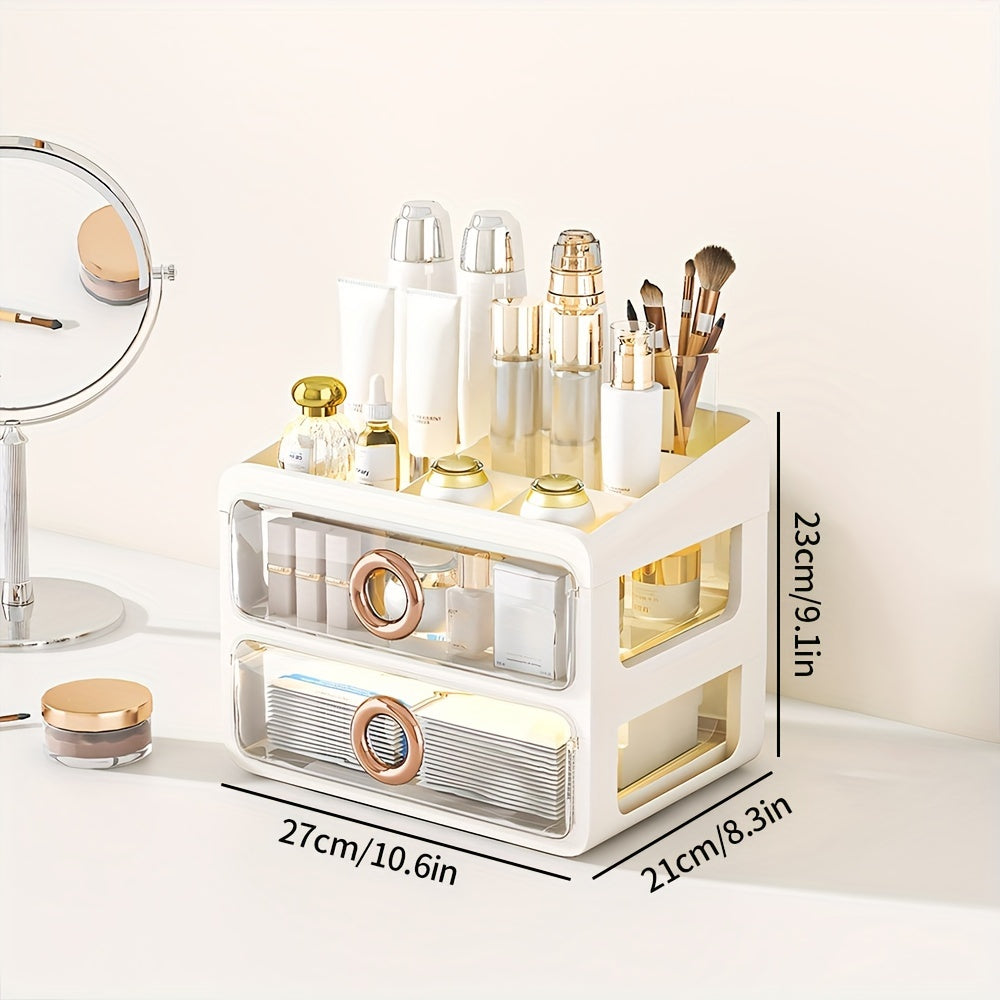2 Layer Transparent Storage Box With Top Cover Cosmetics Drawer Style