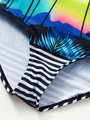 Toddler Girls Striped Coconut Tree Sleeveless Swimsuit