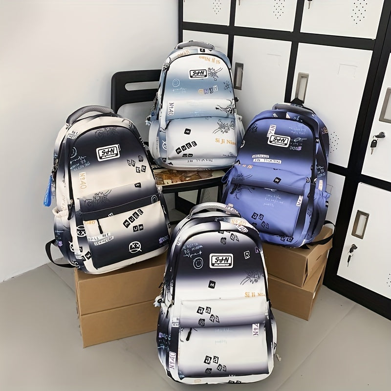 Letter Pattern Backpack Gradient Casual Women's Men's Bag