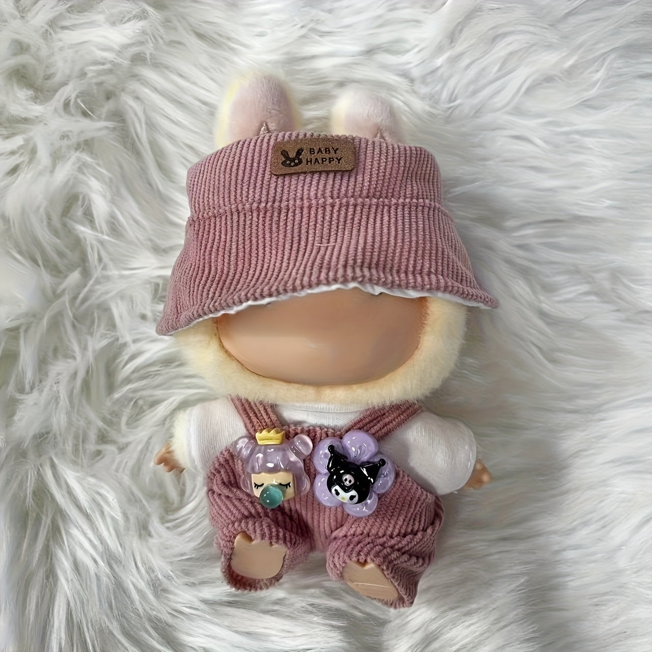 Bunny Doll Clothes Set Fisherman Hat Base Coat Suspender Pants