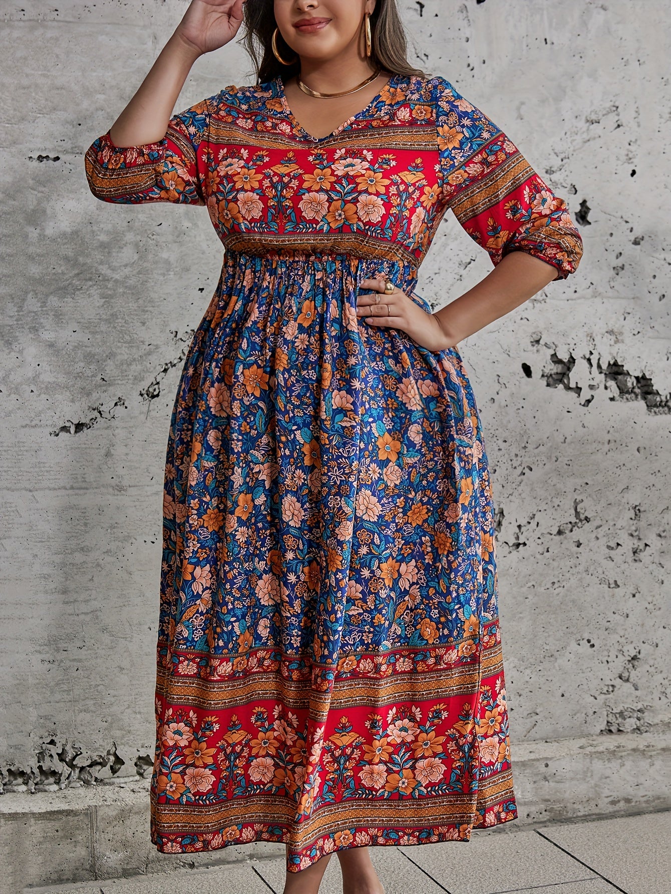  Ethnic Style Floral Print Maxi Dress