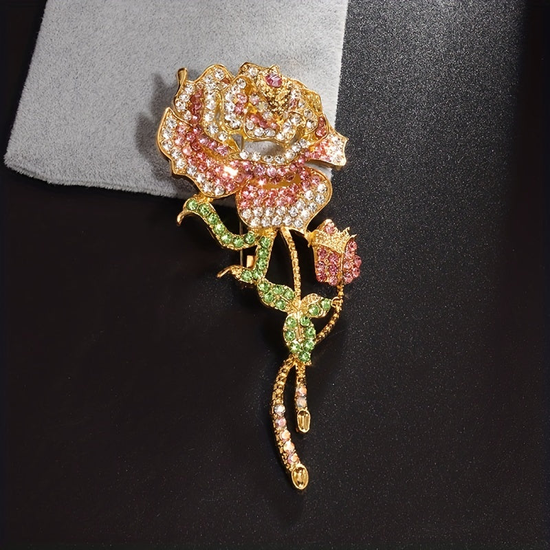 Large Pink Rose Brooch Men's Rhinestone Turban Dress Pin