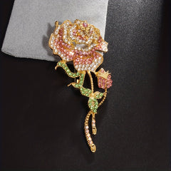 Large Pink Rose Brooch Men's Rhinestone Turban Dress Pin