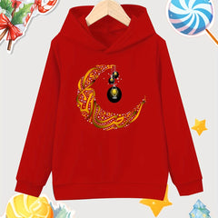 Moon Lantern Print Girls Cotton Pullover Hooded Sweatshirt for Autumn Winter