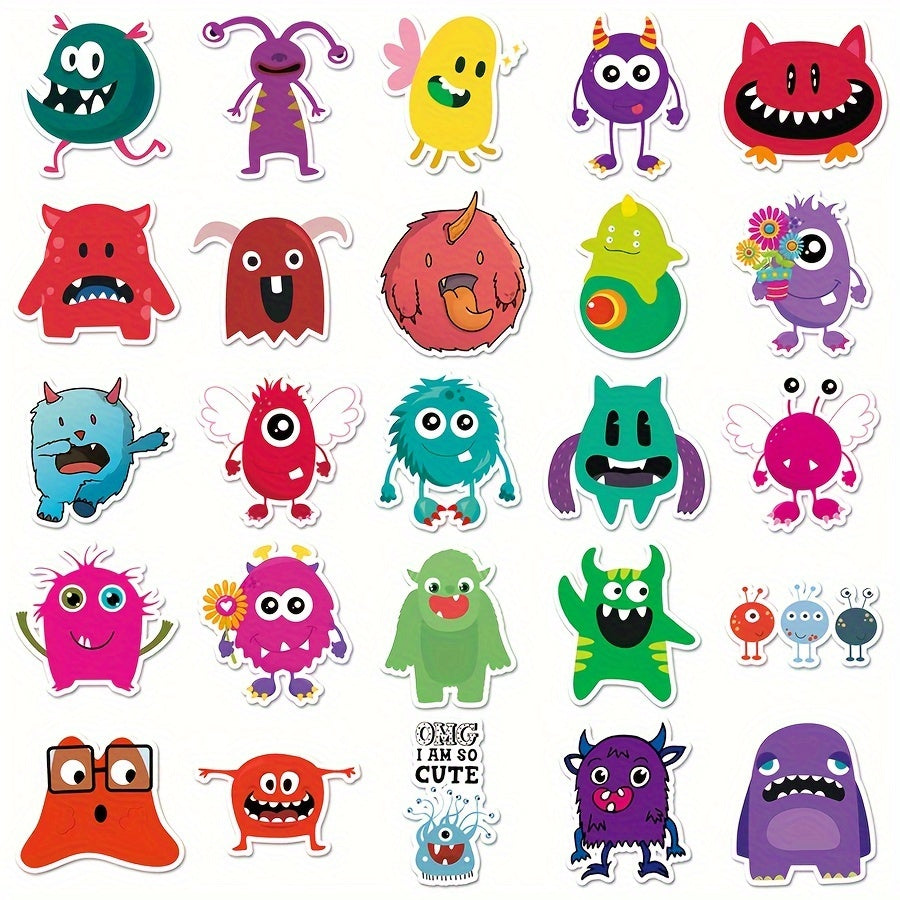 50pcs Little Monster Vinyl Stickers - Fun Cartoonish Designs