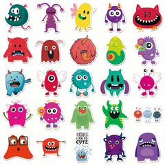 50pcs Little Monster Vinyl Stickers - Fun Cartoonish Designs