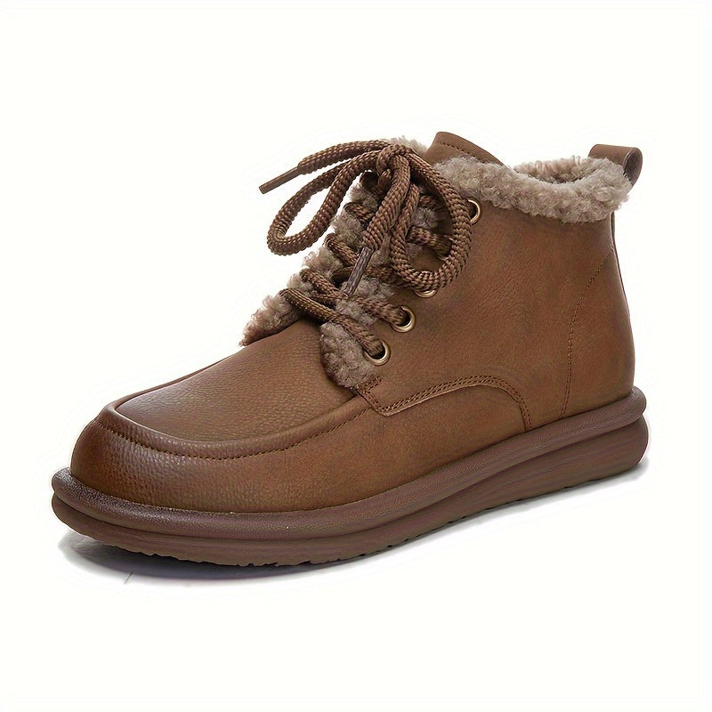 Women's Retro Warm Snow Boots Lace Up Casual Flat Boots