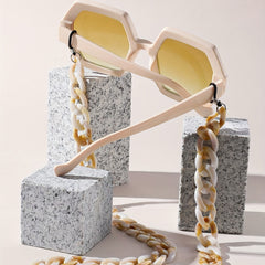Large Geometric Sunglasses Casual Gradient Lens Glasses With Glasses Chain