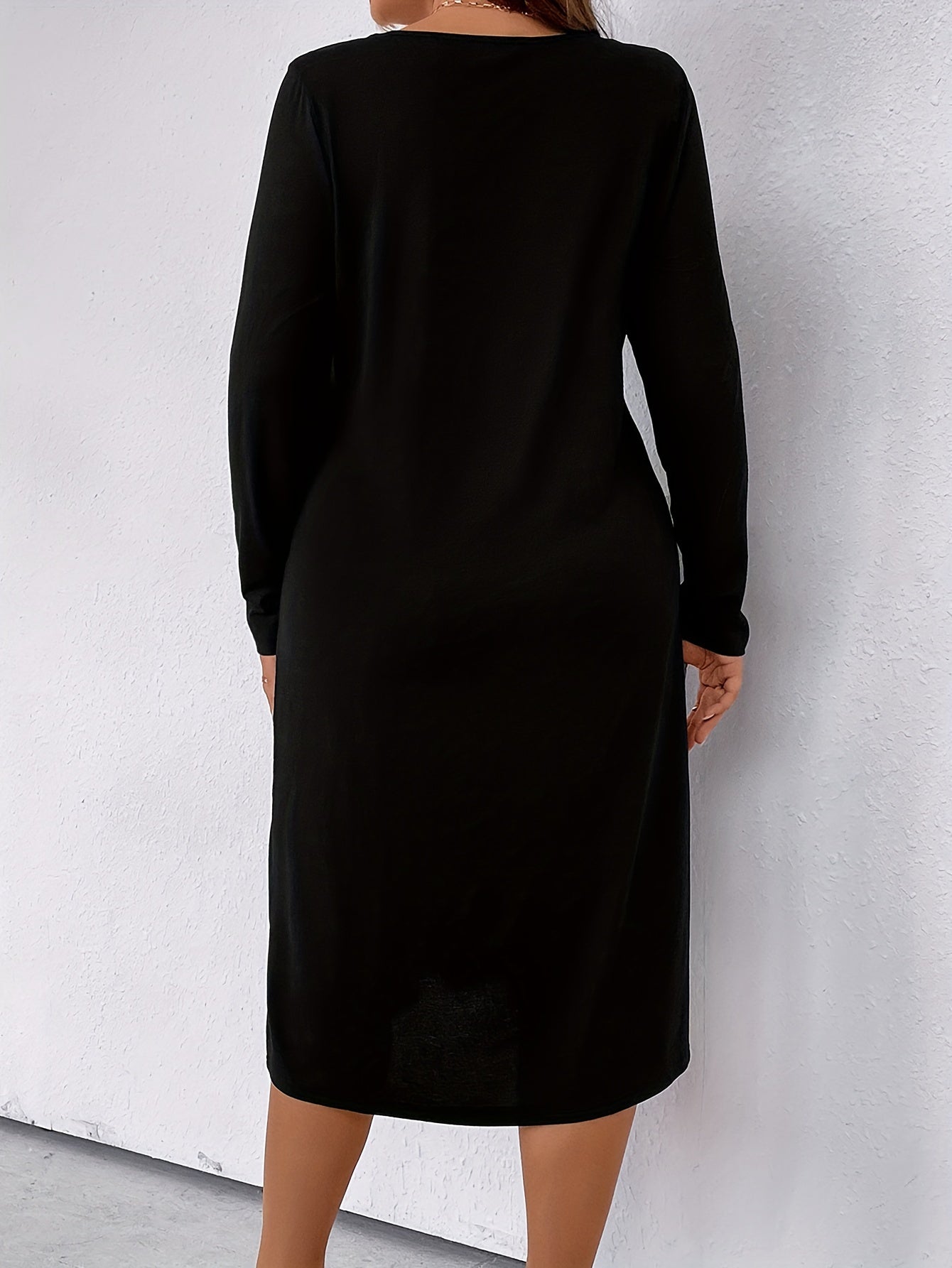  Colorblock Lace Long Sleeve V Neck Dress