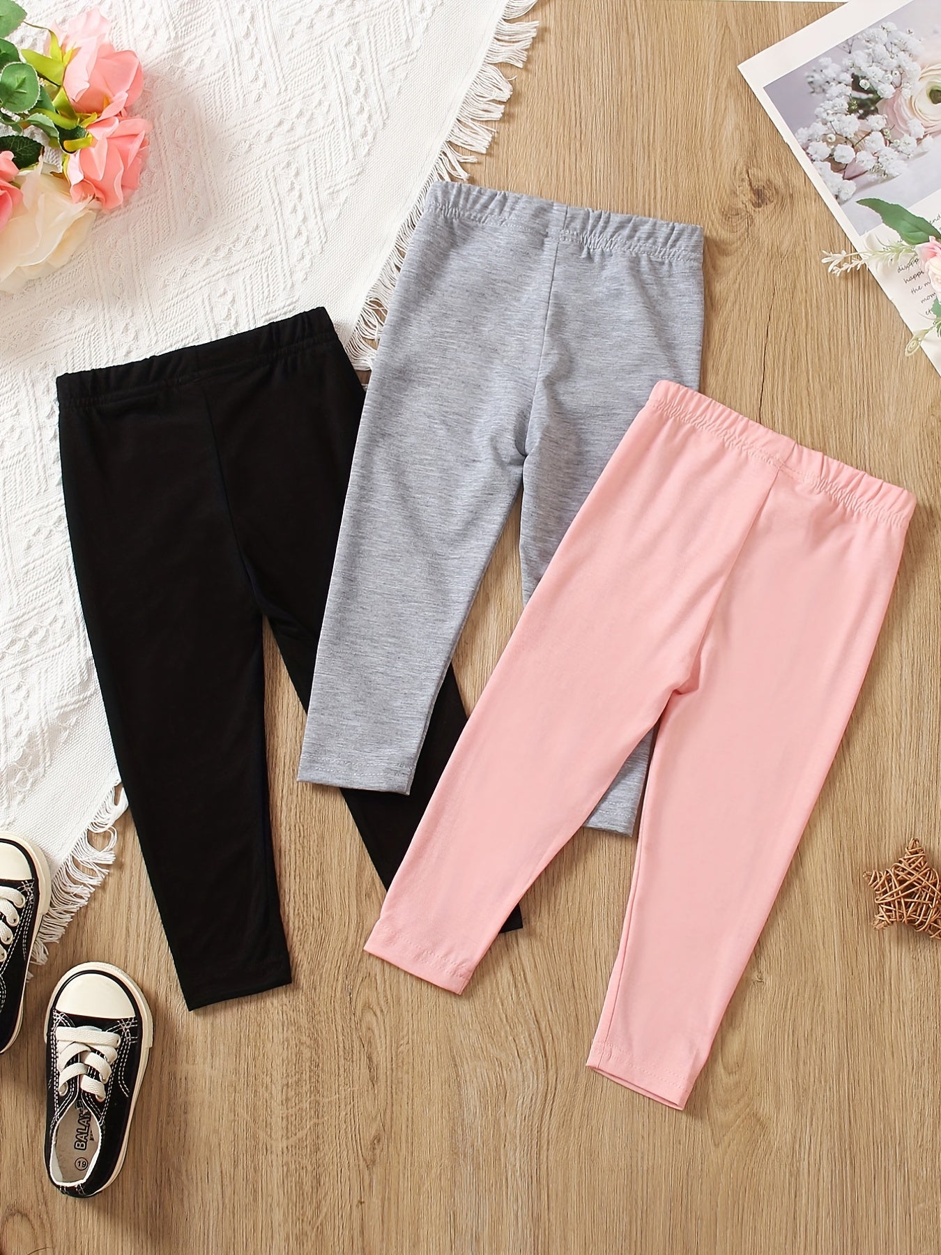 3pcs Girls Cat Print Leggings For Winter