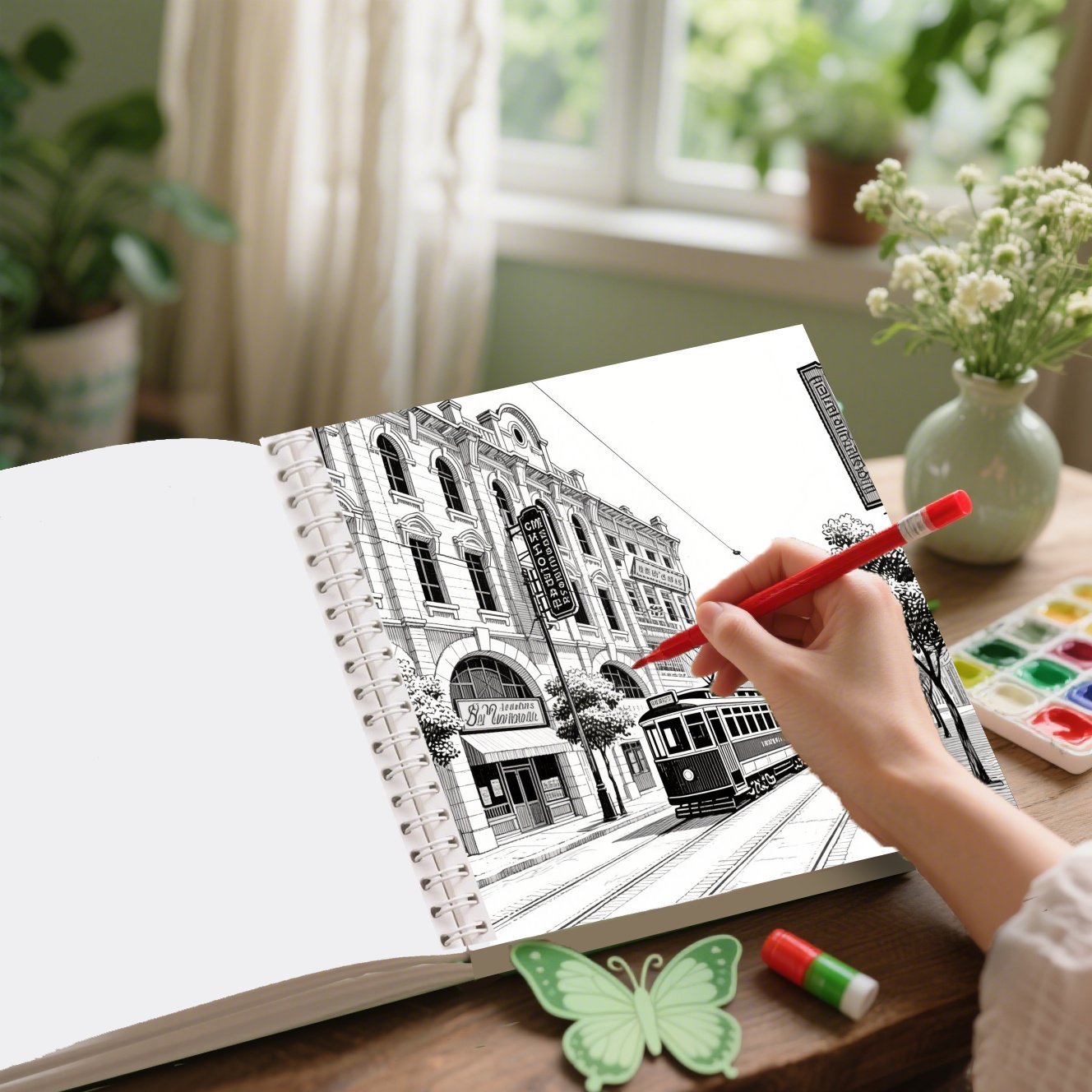 Adult Relaxation Coloring Book - Retro Street Theme