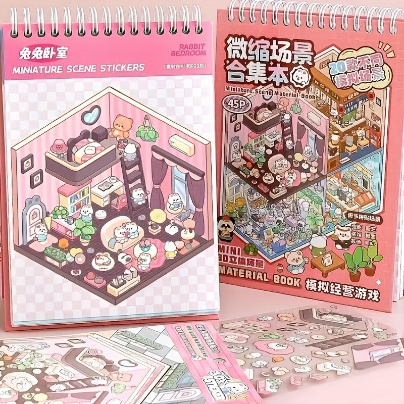 45pcs 3D Diorama Kit with Tweezers Various Styles Stickers for Scrapbooking