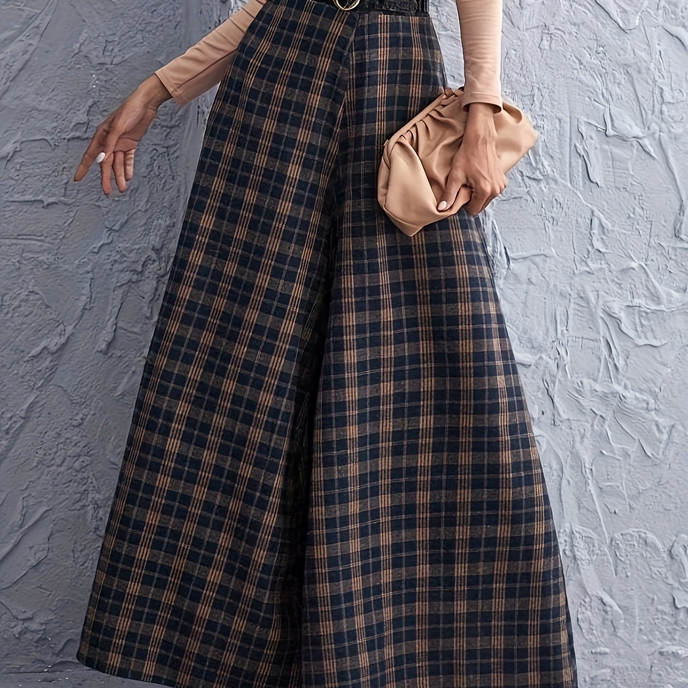  Plaid Wide Leg Trousers High Rise