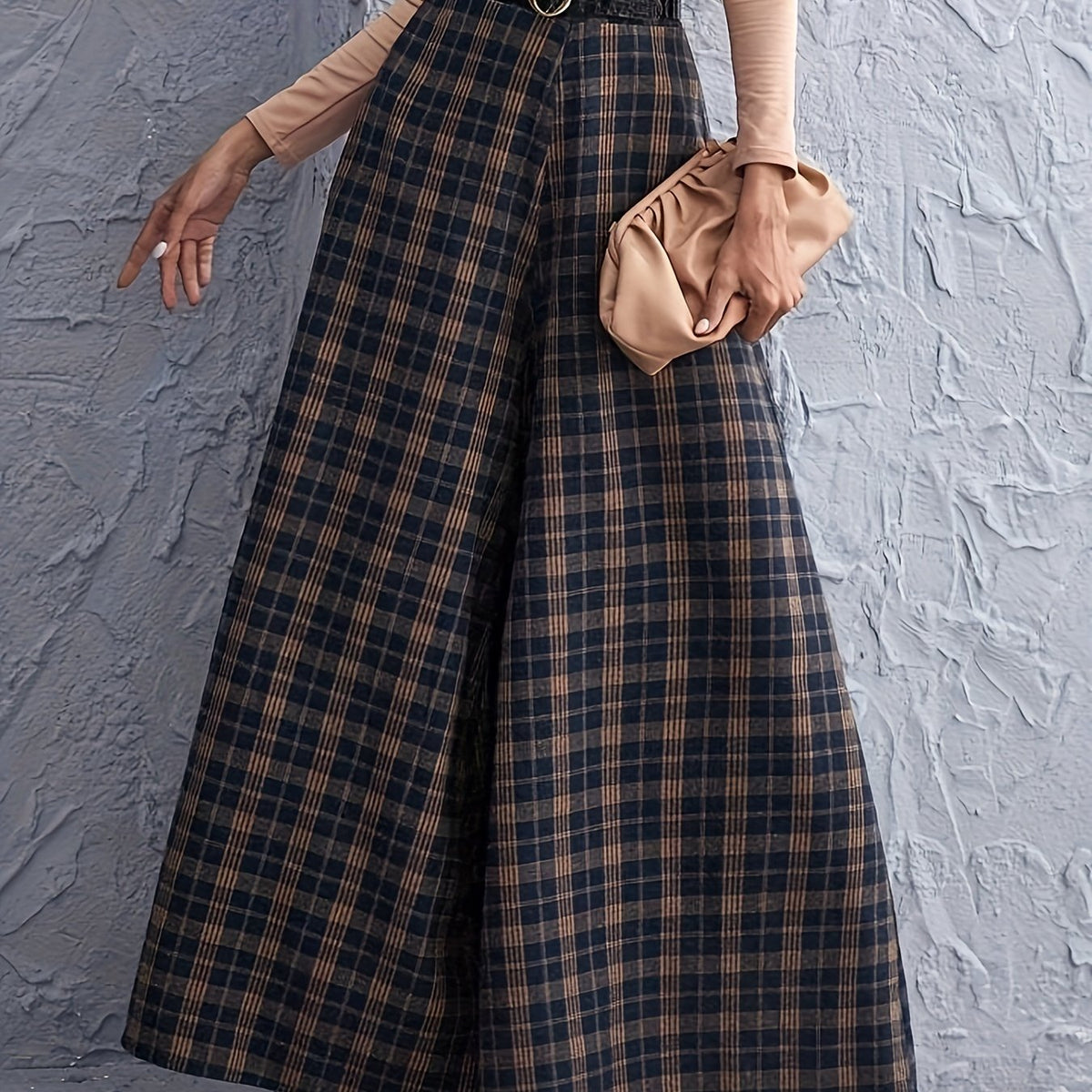 Plaid Wide Leg Trousers High Rise