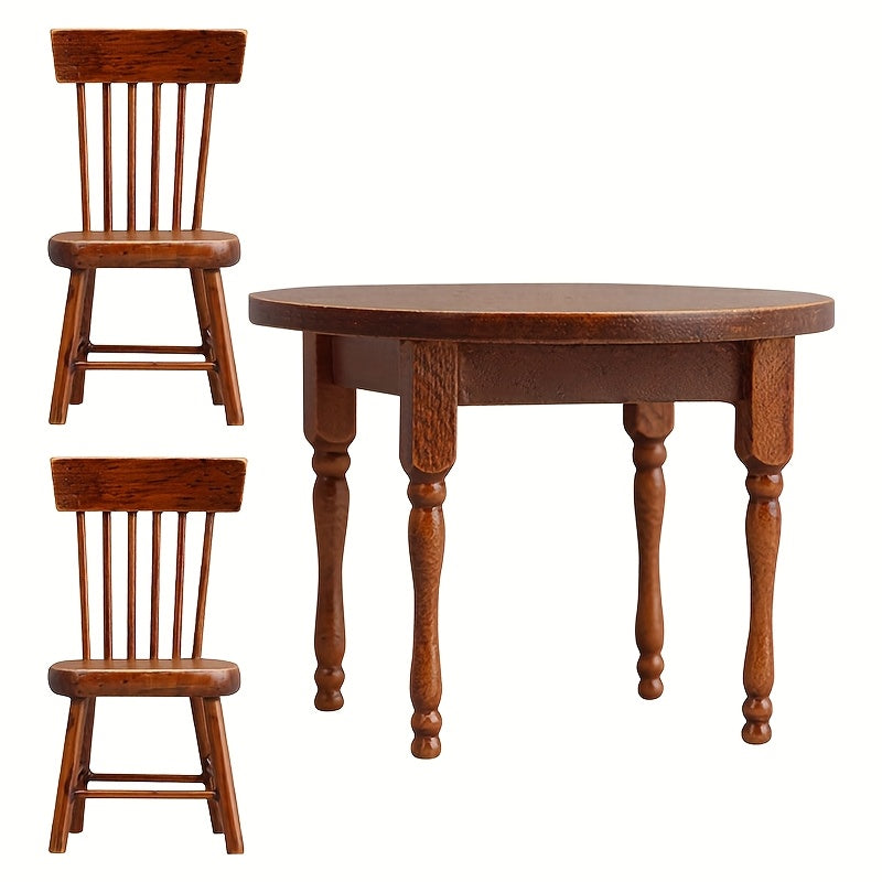 Wooden Table and Chair Set for Dollhouse DIY Accessory 1:12 Scale