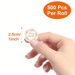 500 Merry Christmas Rose Golden Stickers Roll Xmas Tags Labels Adhesive Seals