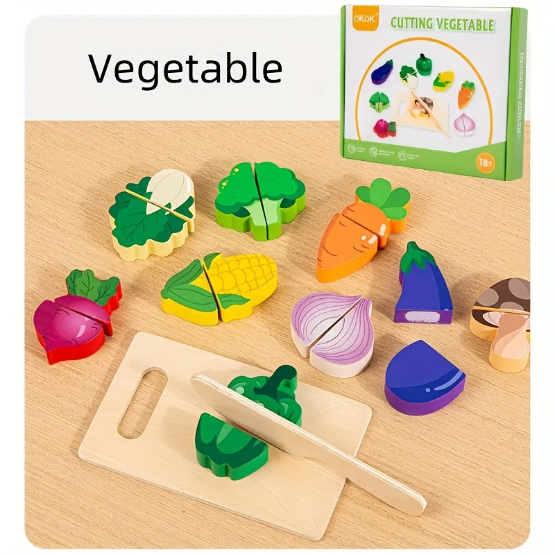 Wooden Food Cutting Set Kitchen Toy Pretend Cooking