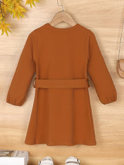 Girls' Autumn Long Sleeve Dress with Belt