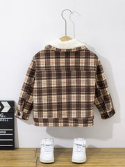 Boy Fleece Striped Corduroy Jacket Coat Fur Collar