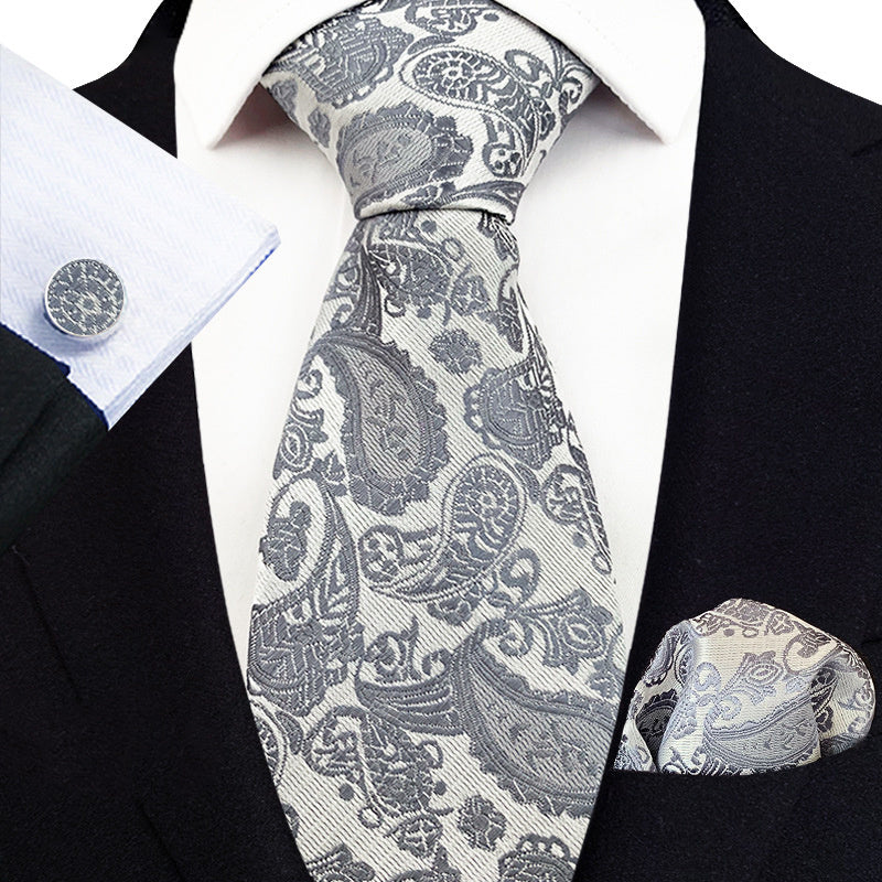 Men's Business Cashew Flower Tie Square Scarf Cufflink Set