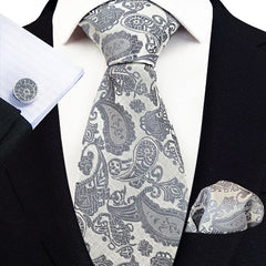Men's Business Cashew Flower Tie Square Scarf Cufflink Set
