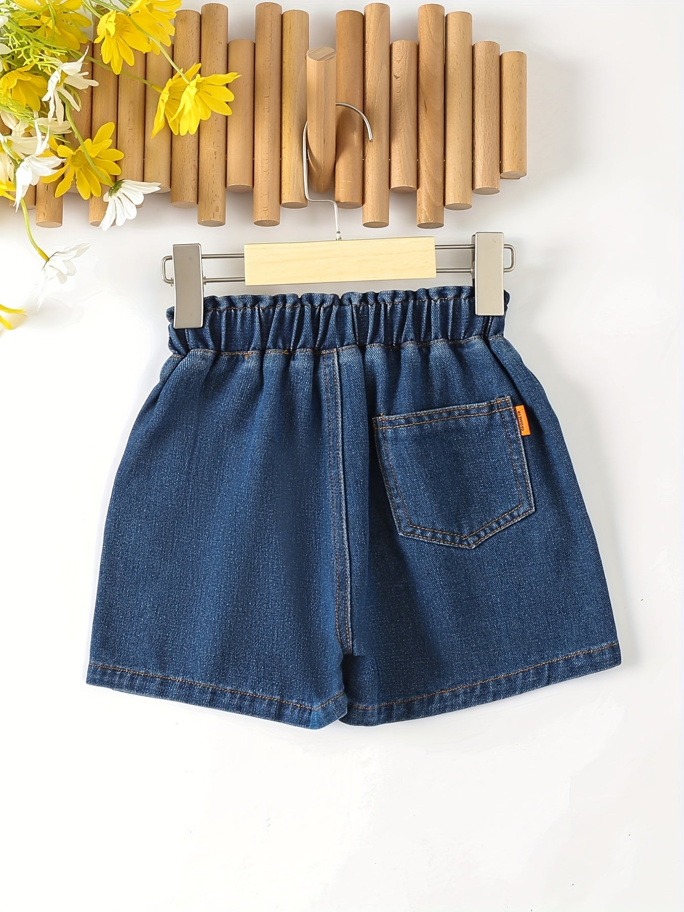 Girls Flower Bouquet Shaped Denim Shorts