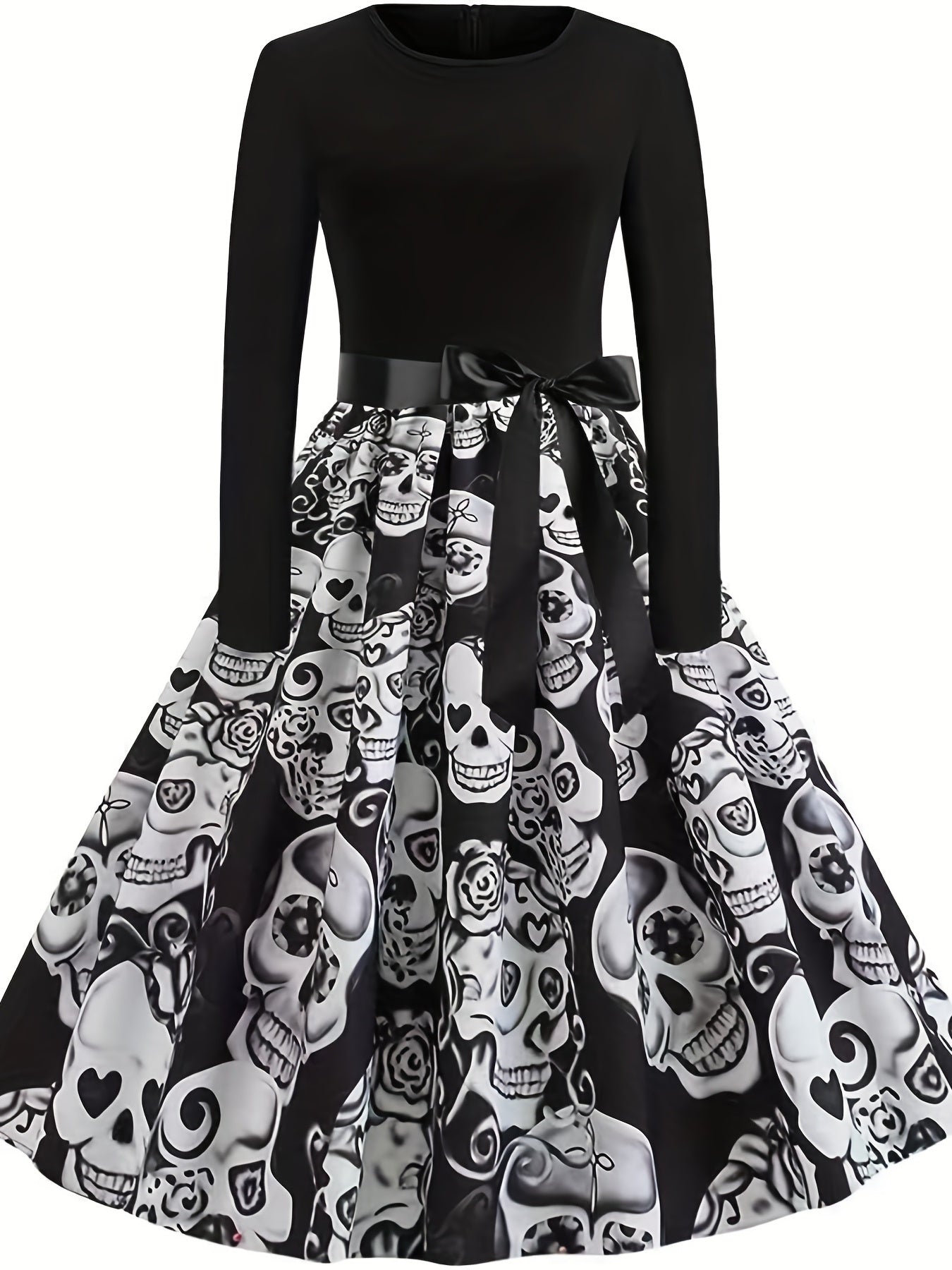  Women's Ghost & Spider Web Print A-Line Dress